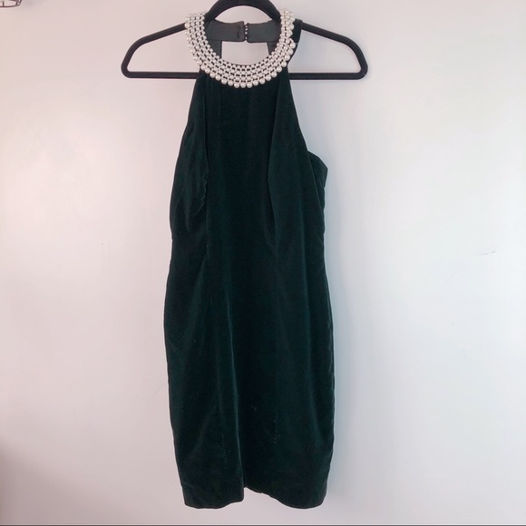 Vintage Dresses & Skirts - 90s VINTAGE CDC evening green velvet pearl dress